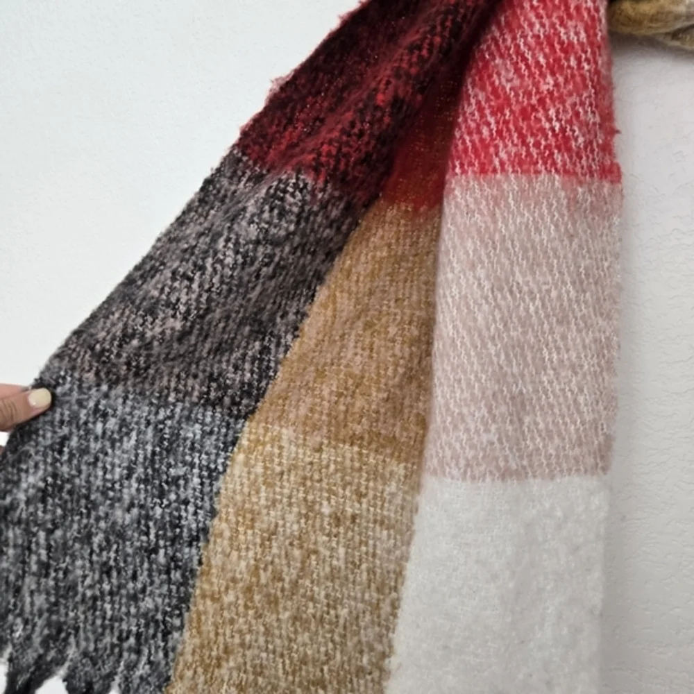 Lucky Brand OS Thick Knit Plaid Scarf Colorblock‎